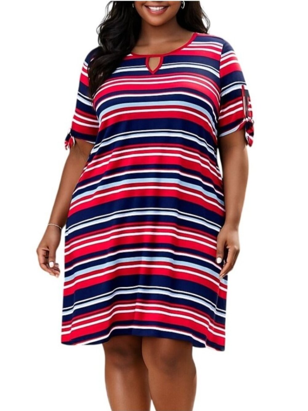 Westport Size Petite XL Dress Stripe Keyhole Front Tie-Knot Split Sleeves